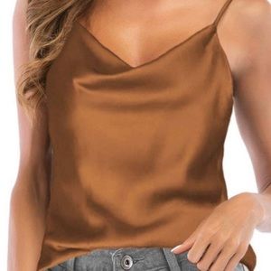 Zara Gold Satin Cowl Neck Cami Tank Top Size M